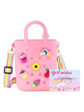 Mini Silicone Beach Bag Crossbody Tote with 6 DIY Charms